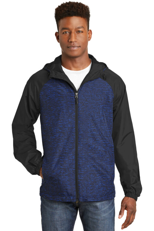 Sport-Tek® Heather Colorblock Raglan Hooded Wind Jacket