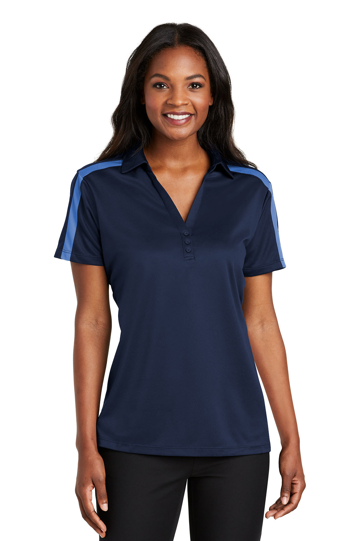 Port Authority Ladies Silk Touch Performance Colorblock Stripe Polo - Image 1