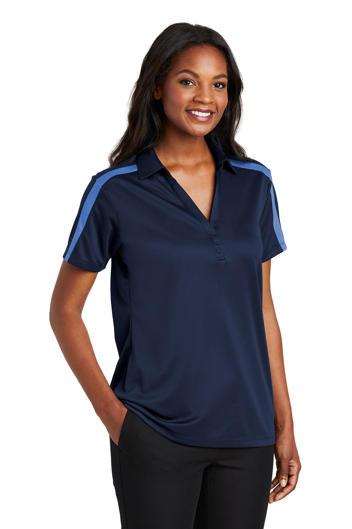 Port Authority Ladies Silk Touch Performance Colorblock Stripe Polo - Image 2