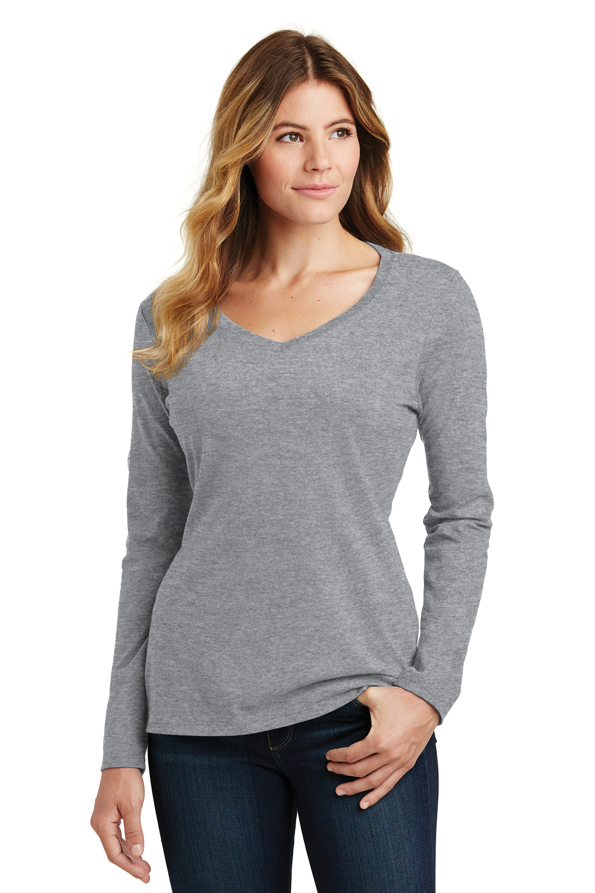 Port & Company Ladies Long Sleeve Fan Favorite V-Neck Tee - Image 9