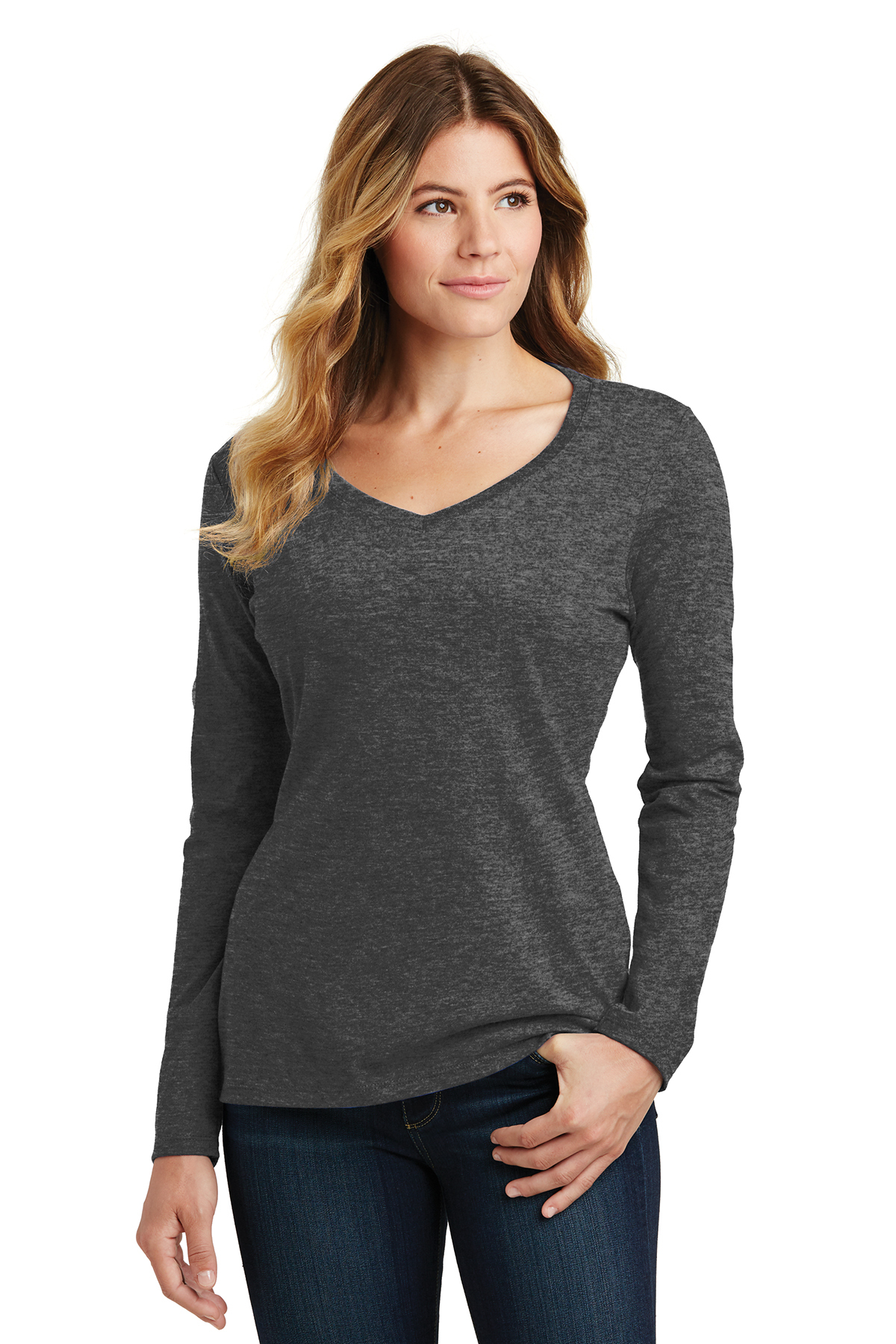 Port & Company Ladies Long Sleeve Fan Favorite V-Neck Tee - Image 8