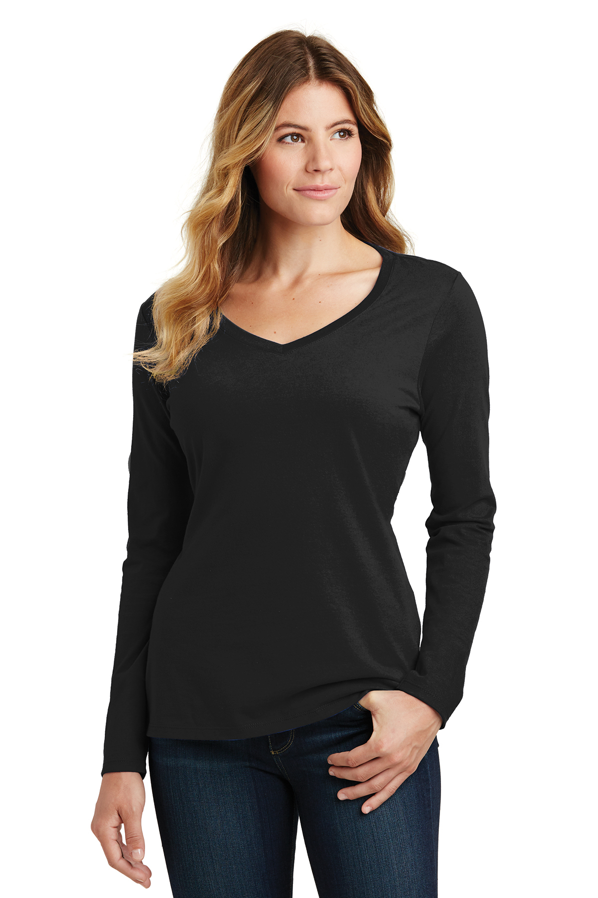 Port & Company Ladies Long Sleeve Fan Favorite V-Neck Tee - Image 12