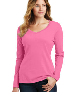 Port & Company Ladies Long Sleeve Fan Favorite V-Neck Tee - Image 13