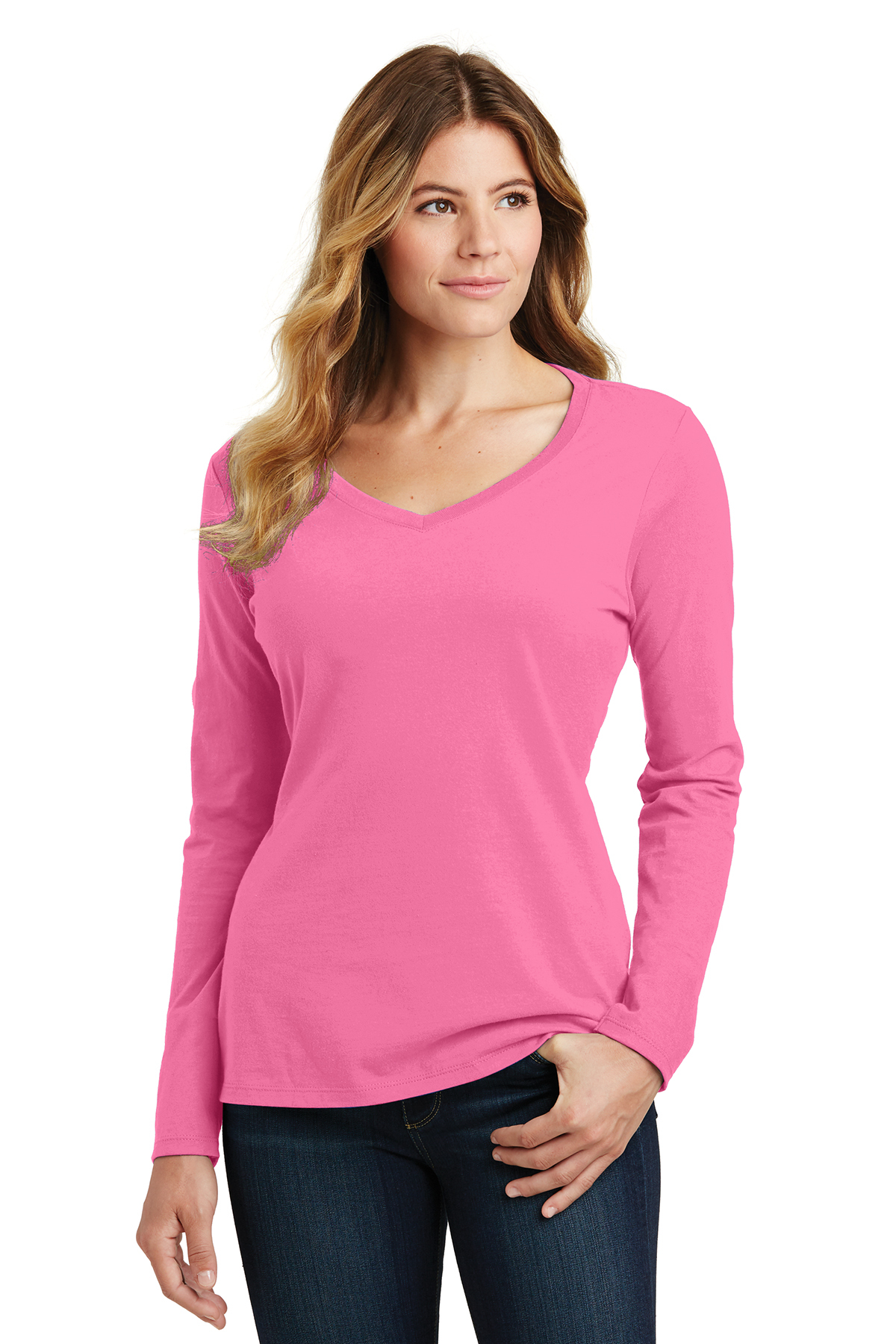 Port & Company Ladies Long Sleeve Fan Favorite V-Neck Tee - Image 13