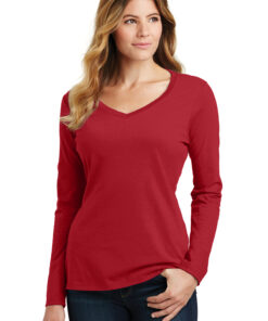 Port & Company Ladies Long Sleeve Fan Favorite V-Neck Tee - Image 1