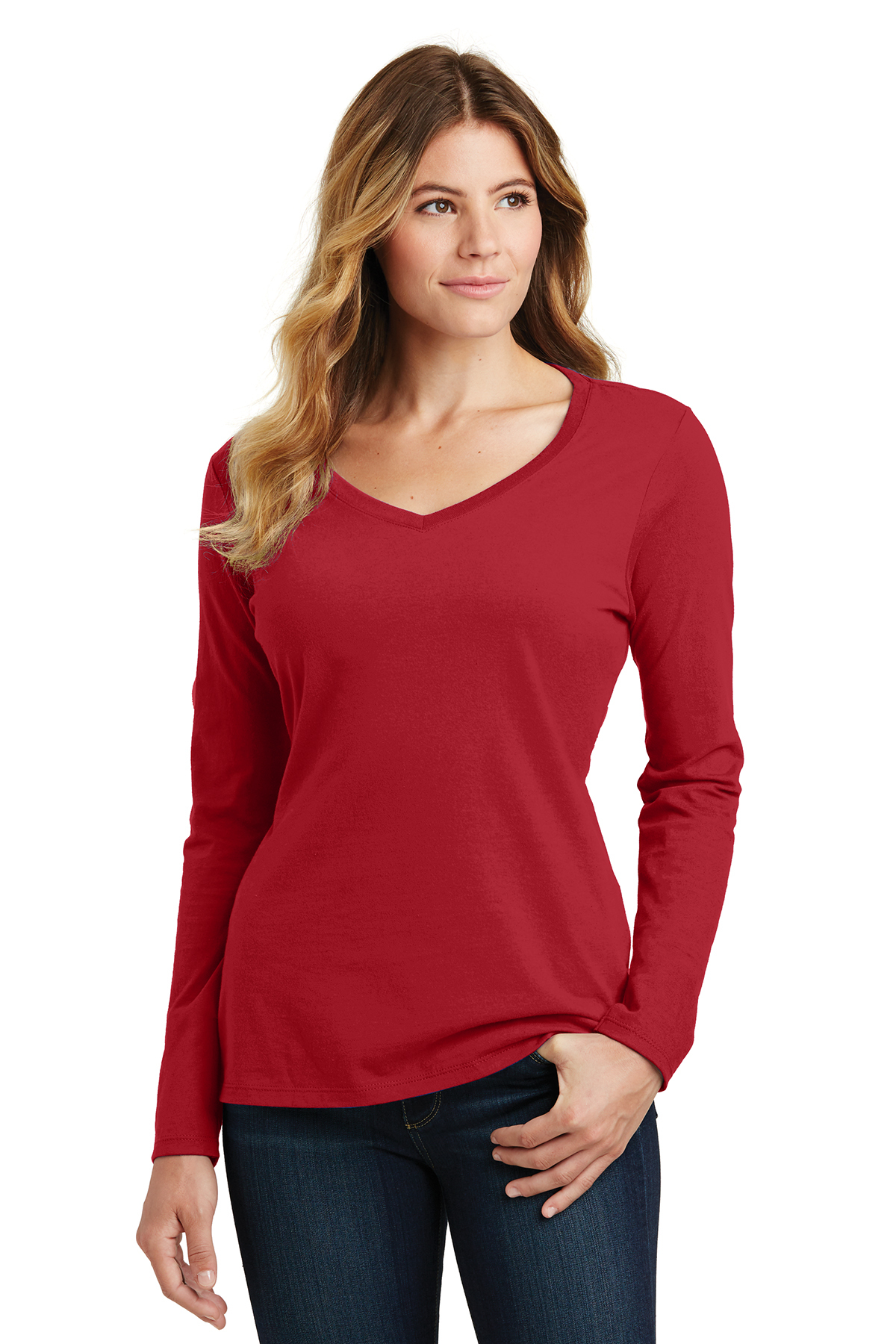 Port & Company Ladies Long Sleeve Fan Favorite V-Neck Tee - Image 1