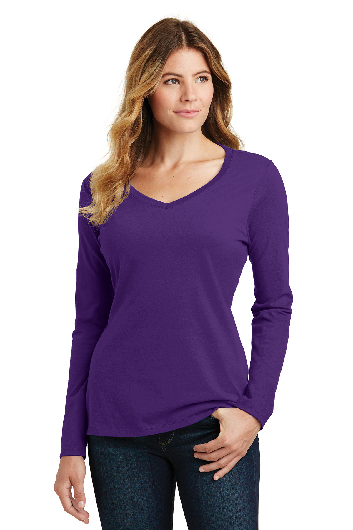 Port & Company Ladies Long Sleeve Fan Favorite V-Neck Tee - Image 6