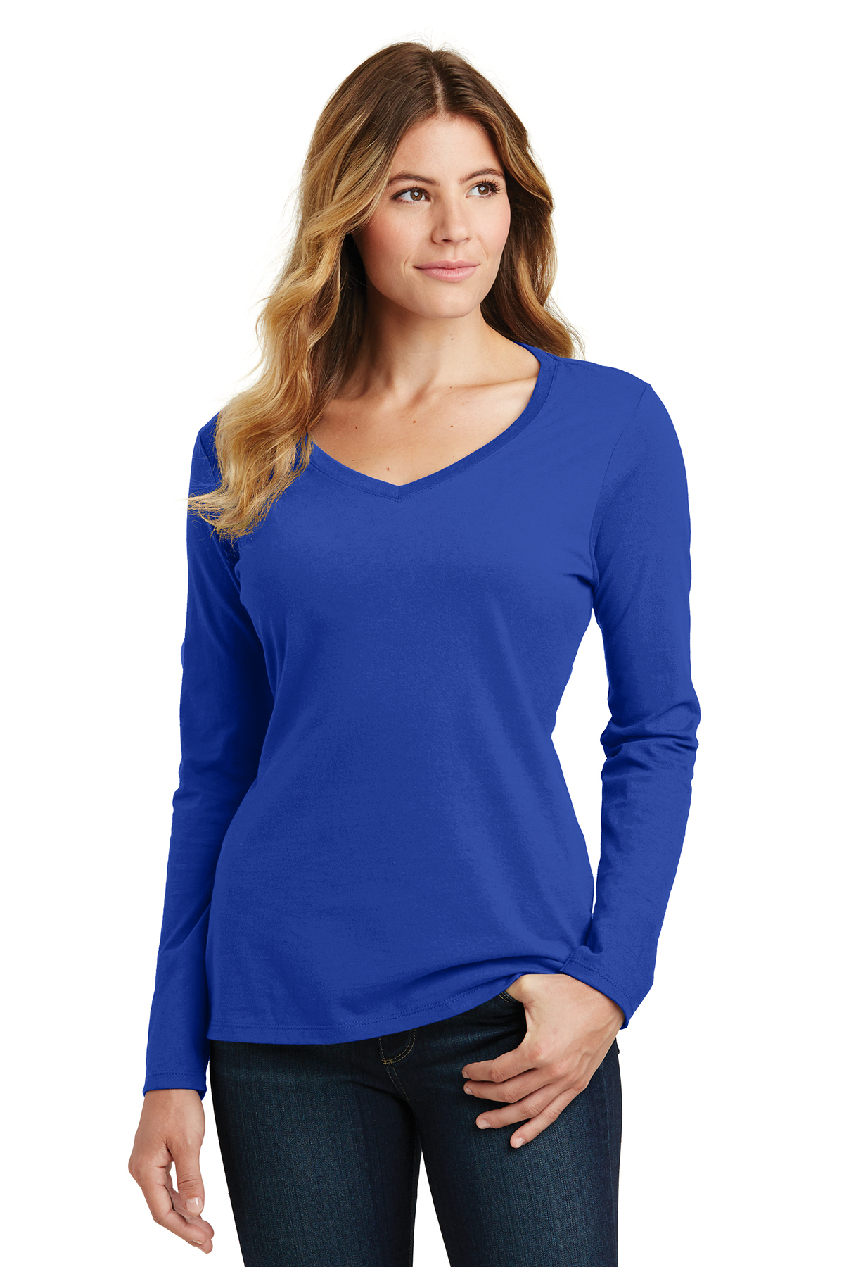 Port & Company Ladies Long Sleeve Fan Favorite V-Neck Tee - Image 7