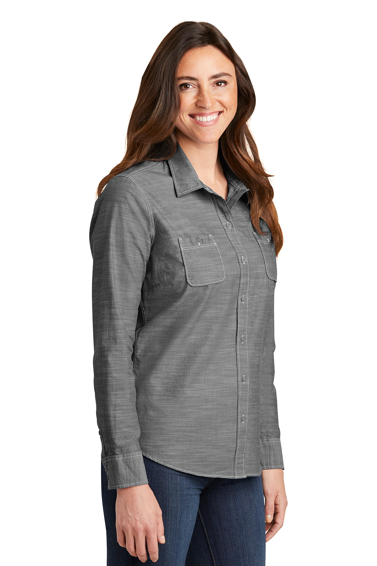 Port Authority Ladies Slub Chambray Shirt - Image 2