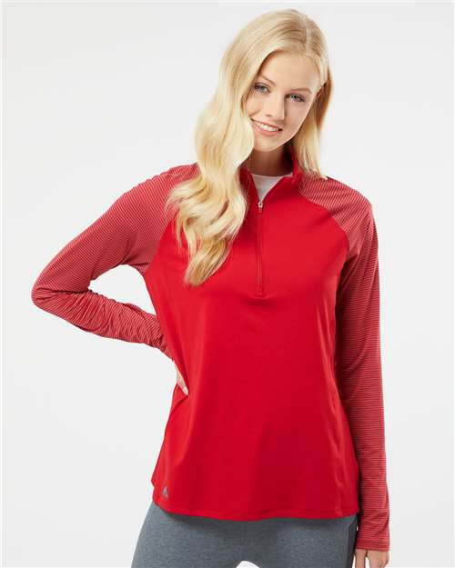 Adidas - Women's Stripe Block Quarter-Zip Pullover