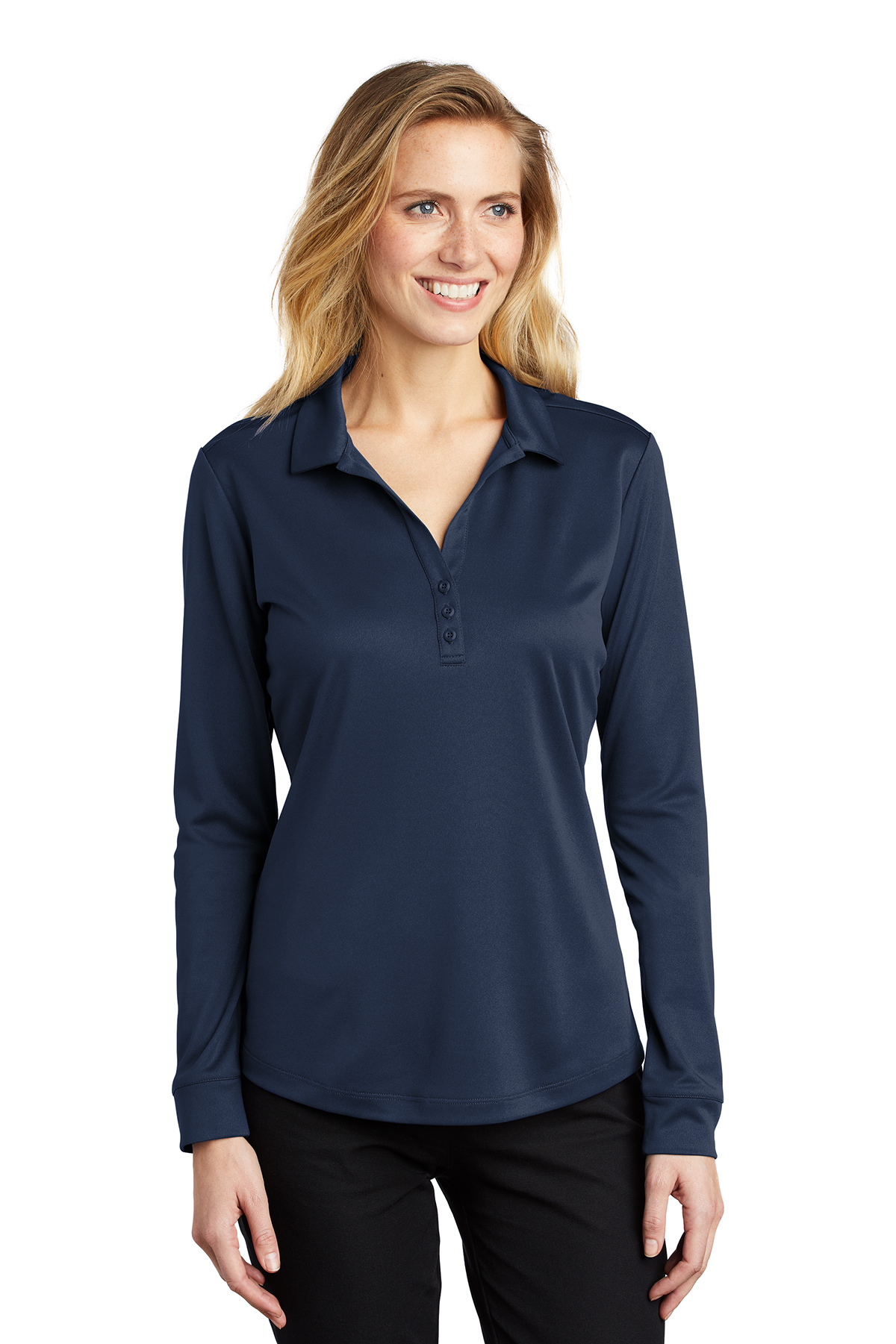 Port Authority Ladies Silk Touch Performance Long Sleeve Polo - Image 6